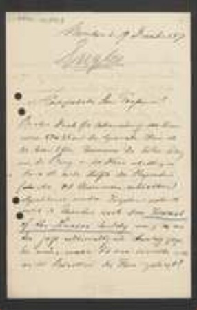 Brief von Adolf Engler an Unbekannt