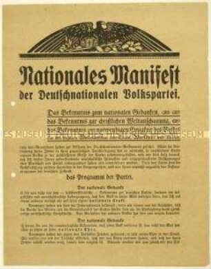 Flugschrift mit dem Programm der Deutschnationalen Volkspartei