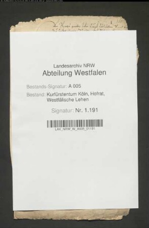 Belehnung des Goswin von Ketteler zu Hovestadt mit dem Haus Hovestadt samt Zubehörungen