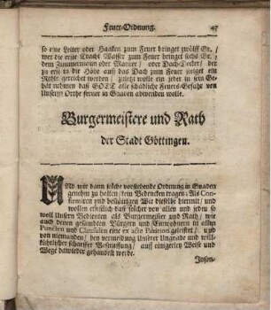 Burgermeistere und Rath der Stadt Göttingen.