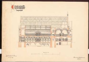 Fest- und Gesellschaftshaus für die deutsche Marine Schinkelwettbewerb 1899: Längsschnitt S-N 1:200