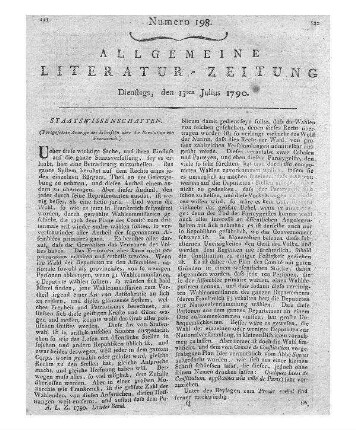 (Fortgesetzte Anzeige der Schriften über die Revolution von Frankreich): [Sieyès, E. J.]: Quelques idées de constitution, applicables à la ville de Paris. [Versailles]: [Baudouin] [1789]