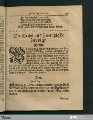 Die Sechs und Zwantzigste Predigt.