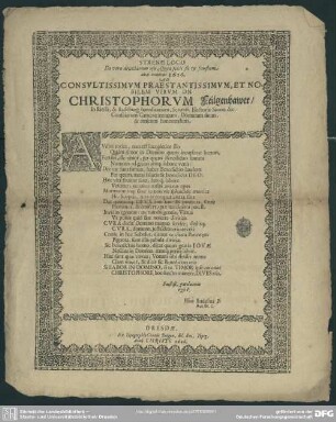 Strenae loco de vero divitiarum usu ... ad ... Christoph Feilgenhawer ...