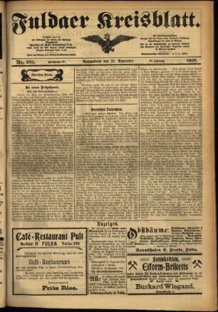 Zweite Ausgabe vom Samstag, den 21. November 1908.