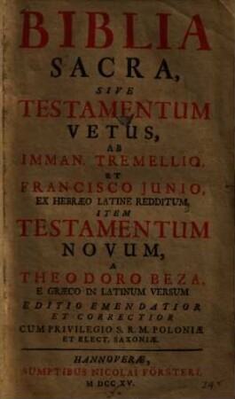 Biblia Sacra Sive Testamentum Vetus