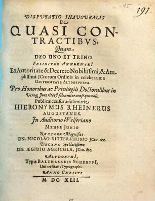 Disputatio Inauguralis De Quasi Contractibus