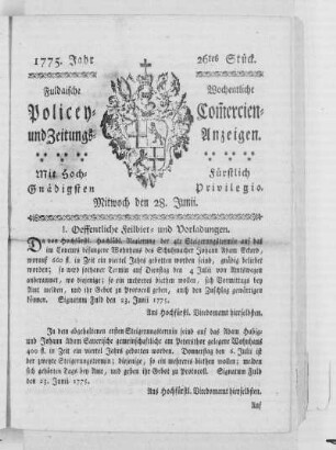 26tes Stück, Ausgabe vom 28. Junii 1775