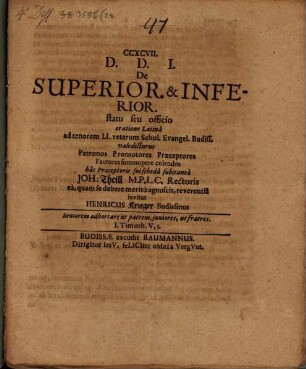 De superior. & inferior. statu seu officio