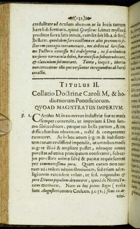 Titulus II. Collatio Doctrinæ Caroli M. & hodiernorum Pontificiorum. Quoad Magistratus Imperium.