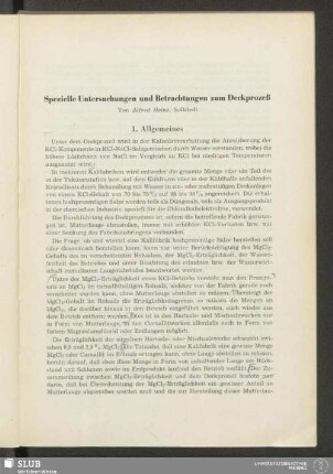 Spezielle Untersuchungen und Betrachtungen zum Deckprozeß