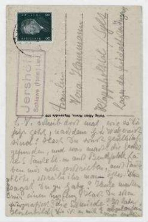 Ansichtspostkarte von Elfriede Hausmann an Vera Hausmann. Jershöft