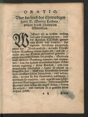 Oratio. Uber der Leich des Ehrwirdigen herrn D. Martini Luthers/ gethan durch Philippum Melanthon.