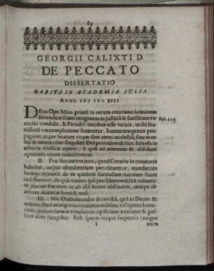 Georgii Calixti D. De Peccato Dissertatio Habita In Academia Julia Anno MDCXVII.
