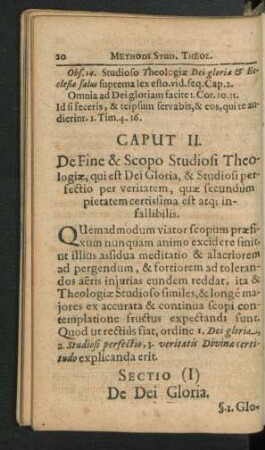 Caput II. De fine & Scopo Studiosi Theologiae, qui est Dei Gloria & Studiosi perfectio per veritatem ...