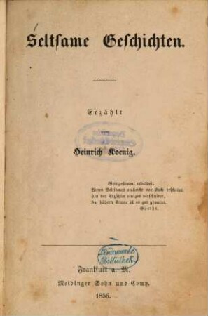 Seltsame Geschichten : Erzählt von Heinrich Koenig