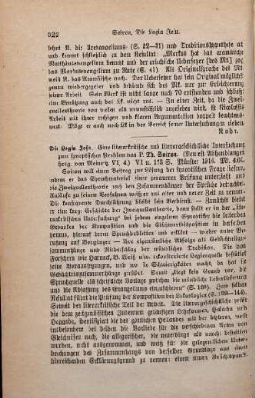 322-323 [Rezension] Soiron, Thaddaeus, Die Logia Jesu