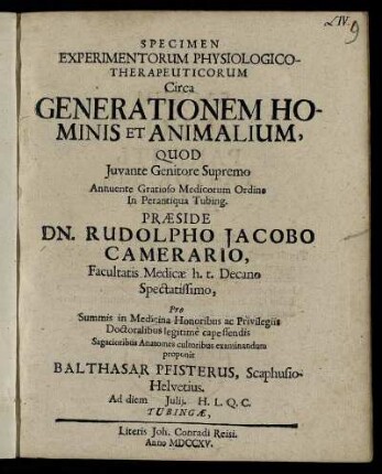 Specimen Experimentorum Physiologico-Therapeuticorum Circa Generationem Hominis Et Animalium