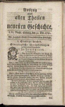 LII. Nachl. Coburg, den 30. Dec. 1750.