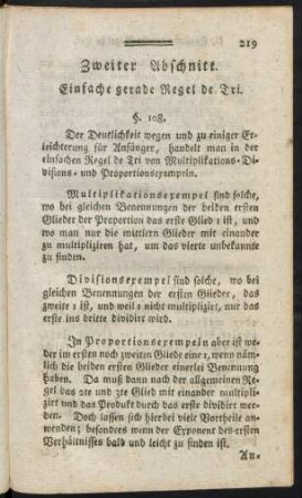Zweiter Abschnitt. Einfache gerade Regel de Tri