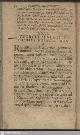 XXVI. Georgio Spalatino, Philippus Melanchthon : [Witteb. Ao. M.D.XXII.]