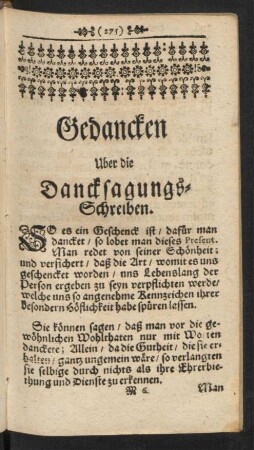 Gedancken Uber die Dancksagungs-Schreiben.