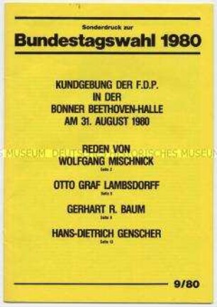 Sonderdruck der FDP zu einer Kundgebung in Bonn im Vorfeld der Bundestagswahl 1980