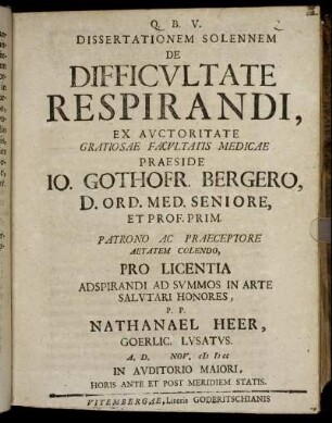 Dissertationem Solennem De Difficultate Respirandi