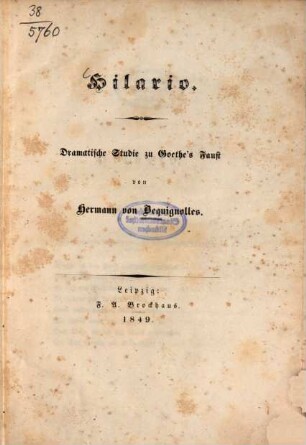 Hilario : dramatische Studie zu Goethe's Faust
