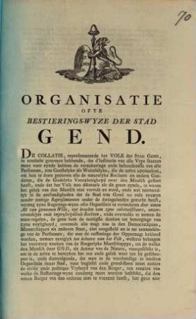 Organisatie Ofte Bestierings-Wyze Der Stad Gend