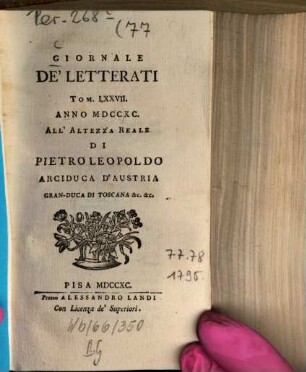 Giornale de'letterati. 77. 1790