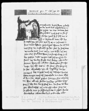 Sammelband verschiedener religiöser Schriften — Initiale M (er noch), Heimsuchung, Folio 24recto