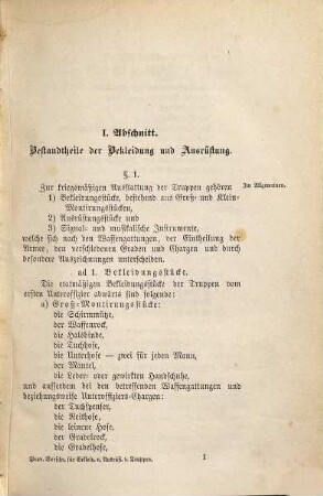 Provisorische Vorschriften über die Bekleidung und Ausrüstung der Truppen im Frieden : gültig vom 1ten Januar 1872 an ; Beilage zum Kriegsministerial-Rescript vom 30. August 1872, Nro. 21271 (Ver.-Bl. Nro. 48)