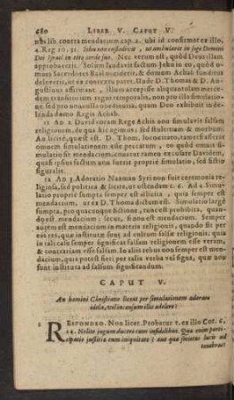 Caput V. An homini Christiano liceat per simulationem adorare idola, vel incensum illis adolere?