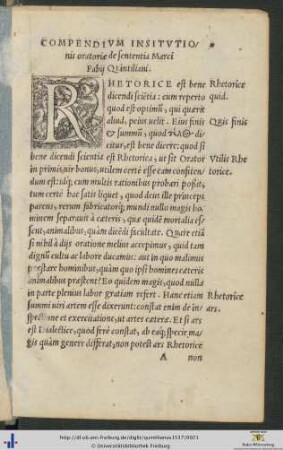 Compendium Institutionis oratoriae de sententia Marci Fabij Quintiliani