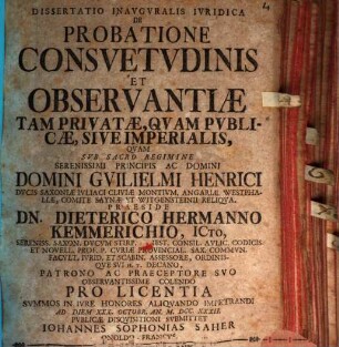 Dissertatio inauguralis iuridica de probatione consuetudinis et observantiae tam privatae quam publicae sive imperialis