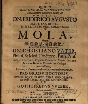 Dissertationem Solennem De Mola, Germ. Mond-Kind