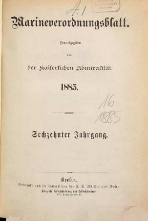 Marineverordnungsblatt. 16. 1885