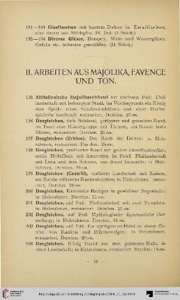 II. Arbeiten aus Majolika, Fayence und Ton (Nr. 195-282)