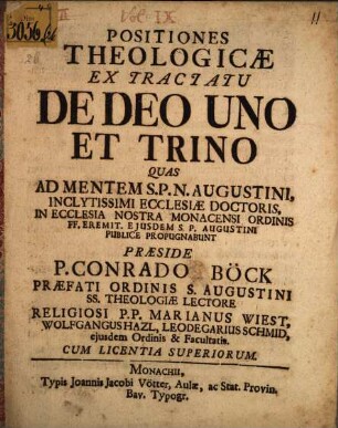 Positiones theologicae ex tractatu de Deo uno et trino