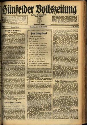 Erste Ausgabe vom Samstag, den 18. Juni 1921.