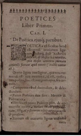 Cap. I. De Poetica, eiusq[ue] partibus