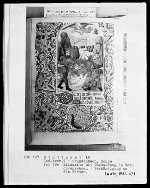 Lateinisch-französisches Stundenbuch (Livre d'heures) — Verkündigung an die Hirten, Folio 48verso
