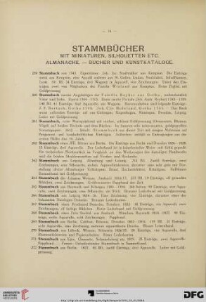 Stammbücher mit Miniaturen, Silhouetten etc. Almanache.- Bucher und Kunstkataloge (Nr.259-299)