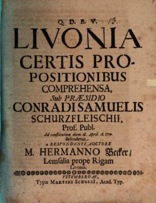 Livonia Certis Propositionibus Comprehensa