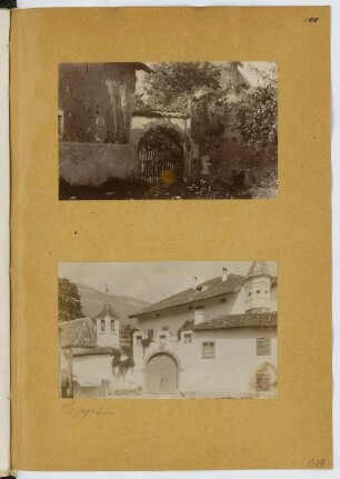 Ansitz Gleifheim, Eppan (St. Michael): Hofeinfahrt (oben) und Einfahrt (aus: Skizzen- und Fotoalbum 13)