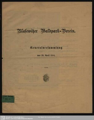 Generalversammlung vom 29. April 1884
