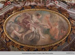 Apoll als Sonnengott zwischen Allegorien der vier Elemente : Allegorie der Luft & Juno und Jupiter