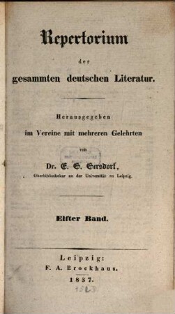 Repertorium der gesammten deutschen Literatur, 11. 1837