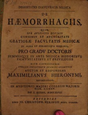 Dissertatio Inavgvralis Medica De Haemorrhagiis